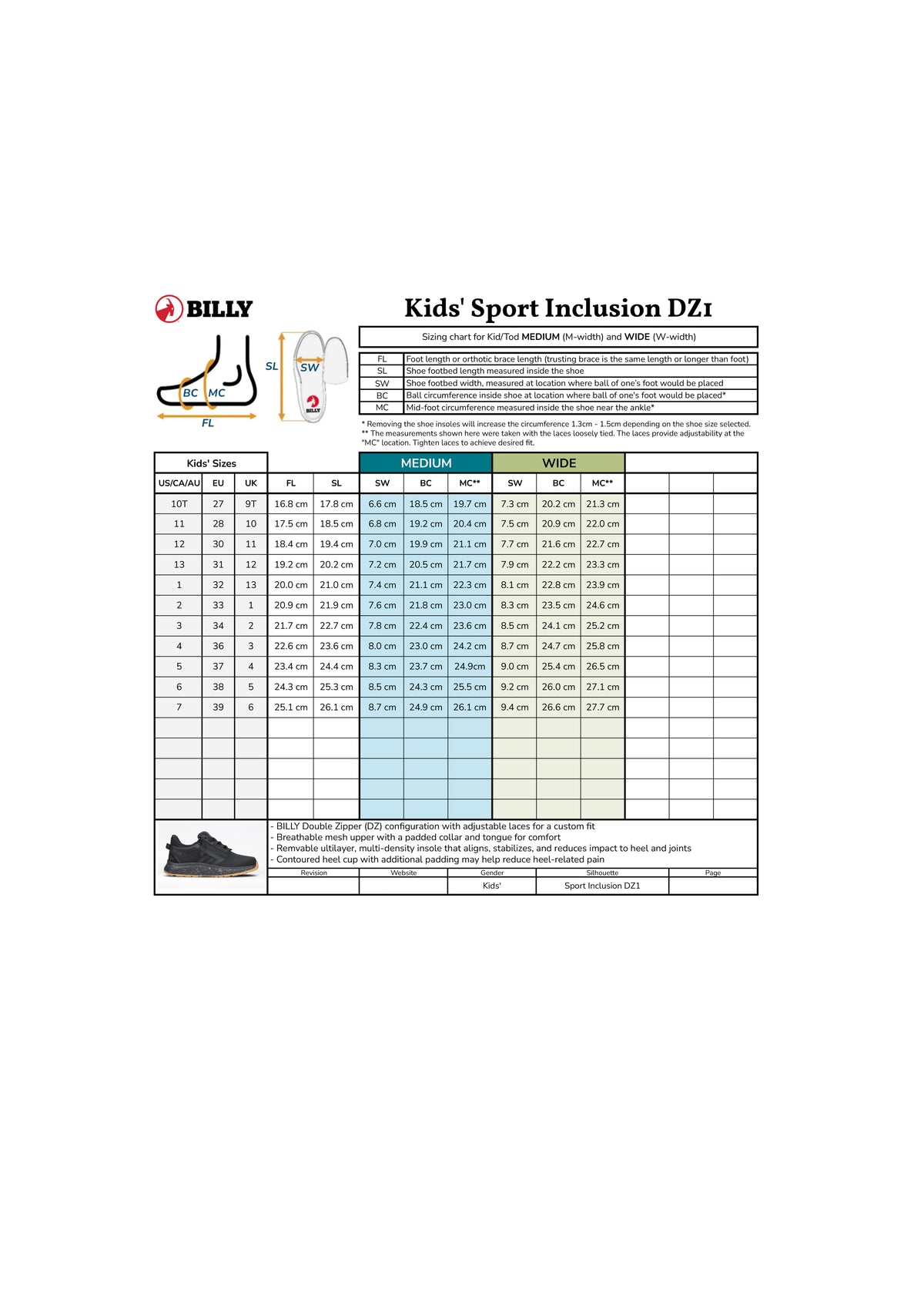 Billy Sport Inclusion DZ Schwarz Normal/Weit BK26184-003