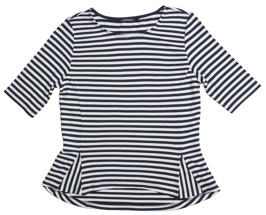 Women Shirt short sleeved, blue/white-striped 30026