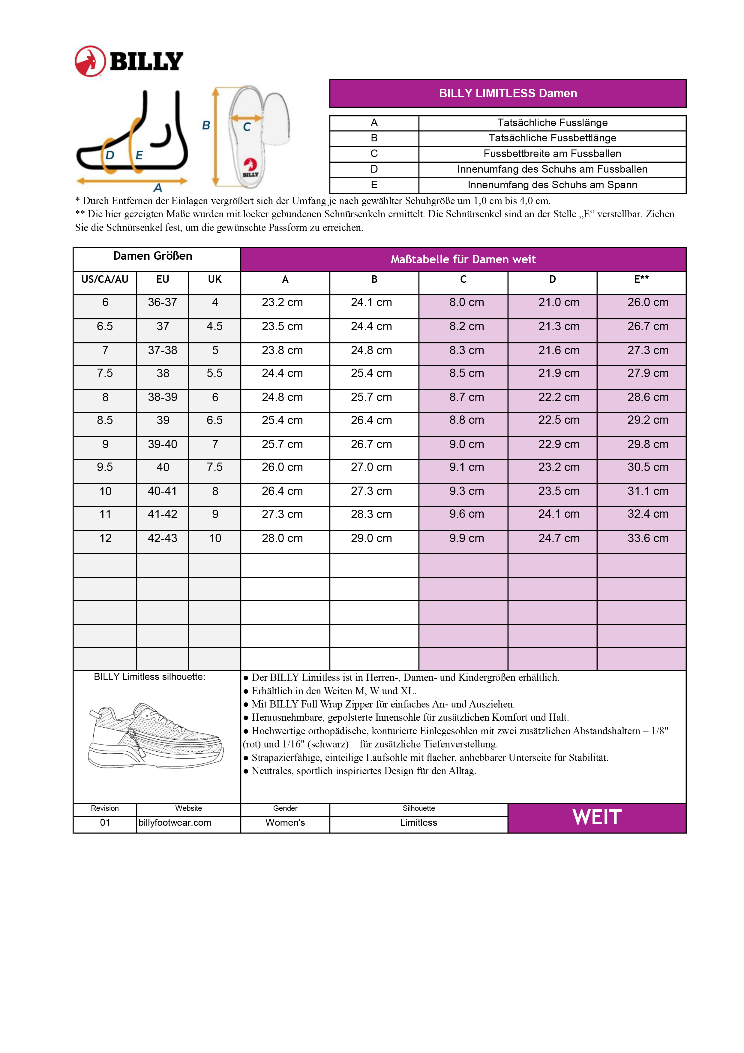 Billy Footwear OrthoEase Women medium/wide, grey BW25179-050 41,5 medium