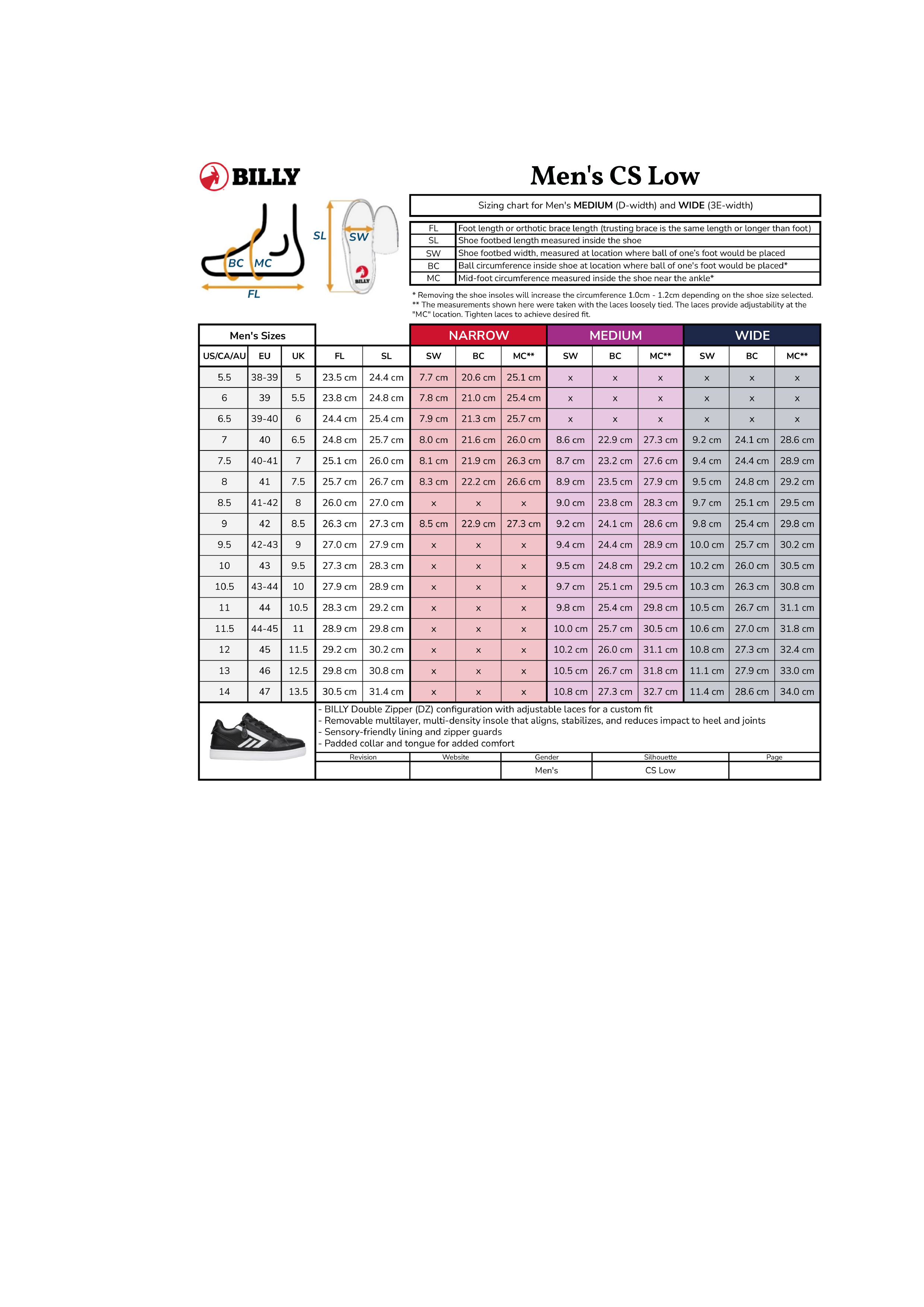 BILLY Footwear Sneaker  CS DZ low wide  white/black  BM26182-100 47 wide